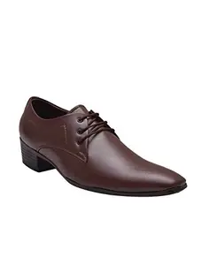 fasczo-Men/s Height Increasing Derby Faux Upper Formal Wear Lace Up Shoes Brown