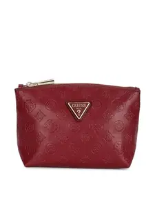Guess Claret Embossed Wilder Large Top Zip Pouch