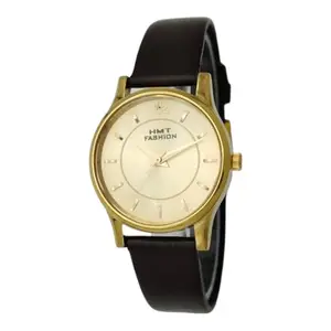 HMT FASHION® Leather Strap Analog Wrist Watch for Women (Gold Dial-Brown Strap)