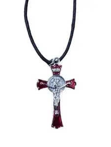 Saint Benedict Cross Protection Pendant Necklace Stay Away Satan Excorsism (1.5 inches Length) (String, 1)