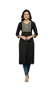 ADRIJA Women’s Rayon Embroidered Straight Kurti | 3/4 Sleeve Ethnic Kurta for Women Ethnic Suit for Casual, Daily, and Office Wear