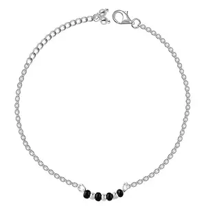 BARBUDDY Silver Plated Studded Black Bead Anklet | Gifts for Women & Girls