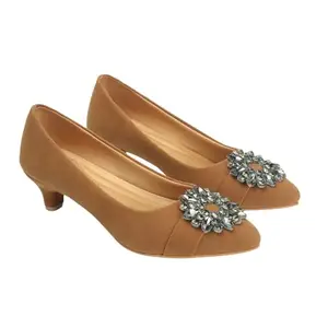 Sole Saga Stylish And Cushioned Heels For Women | Synthetic Material | Brown Color | Size : 7