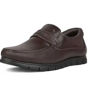 LOUIS STITCH Brunette Brown Leather Shoes for Men | Lightweight Men’s Formal Shoes | Comfortable Slip-On Moccasins | LSLXMCPL | UK-6