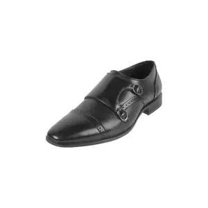 Metro Men Black Leather Adjustable Formal Double Monk Strap Shoes UK/9 EU/43 (19-446)