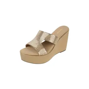 Mochi Women Beige High Wedge Heel Fashion Slip-on Sandal UK/6 EU/39 (34-53)