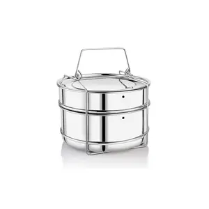 Embassy Stainless Steel Cooker Separator | Suitable for 5 litres Pigeon Inner Lid Pressure Cookers | 2 Containers with Lifter | Dimension - 13x13x20 cm