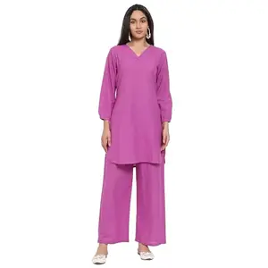 Women Kurta Kurti Top Tunic Festive Kurta with Palazzo Set for Women (in, Alpha, L, Regular, Purple)