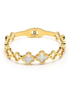 Karatcart Gold-Plated White Stone Studded Bangle-Style Bracelet for Women