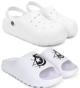 Pampy Angel Combo Pack of 2 Slipper/Flip Flops/Slides/Clogs/Sandals with Adjustable Back Strap for Men,(Cl-Wonder-White,Y-Ktstar-White),6 (UK/India)