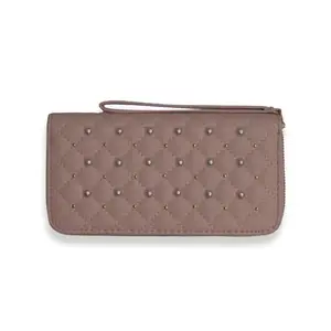 Vitalogy - Ladies Wallets for Women Stylish - Faux-Pearl Embellished Quilted PU Leather Wallet - Diamond Shaped Quilting and Tonal Stitching, with All-Around Gold Zip Fastening (Rose Pink)