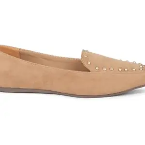 Design Crew Square Toe Loafers with Golden Studs & Wedge Sole