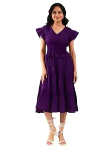 GRECIILOOKS Stylish One Piece Dress for Women | Casual & Party Outfit Midi Dresses | Summer Beach Outfit Western Dress for Woman | Flared Tiered Long Dresses for Women