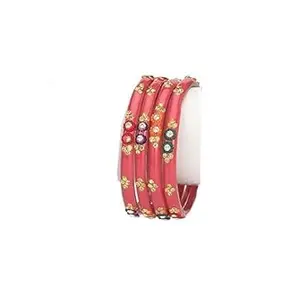 Designer Fancy Party Glass Bangle Cum Kada Set Of 4 Decorative With Colorful Beads & Stone (With Safety Cum Gift Box) BN-21 (Bangle-NH1.b_bang)