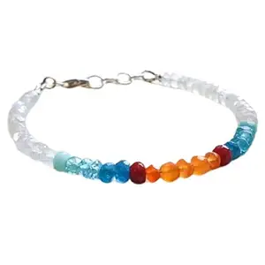 RRJEWELZ Carnelian, Garnet, Blue Topaz & Moonstone bracelet for men & women - 3.5-4mm Round Faceted beads - 7 Inch Adjustable with Silver plated clasp – Healing, Fashion, Gift, Spiritual, Yoga|LCBR_RR_07290