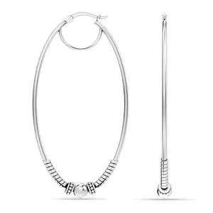 Amazon Brand - Nora Nico 925 Sterling Silver BIS Hallmarked Jewelry Oxidized Balinese Oval Click-Top LARGE Hoop Earrings for Women