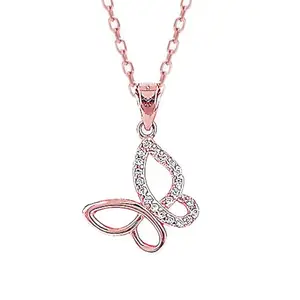 GIVA 925 Silver Rose Gold Zircon-Studded Butterfly Pendant With Link Chain| Necklace to Gift Women & Girls | With Certificate of Authenticity and 925 Stamp | 6 Months Warranty