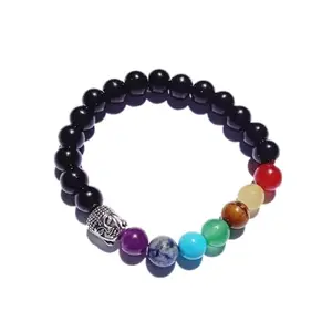Shircreations Handmade 7 chakra Tourmaline Healing Crystal Bracelet with Buddha Head Charm – 8mm Beads for Protection - Strechable Bracelet for Men and Women