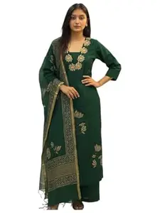 ANNI Designer Women’s Rayon Viscose Straight Printed Embroidered Kurta with Pant & Dupatta | Ethnic Kurta Set for Women | Daily, Office & Festive Traditional