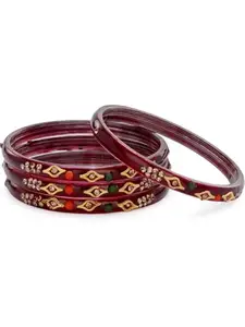 1st Time Stylish And Colorful Glass Bangle/Kada- Perfect For Wedding, Party, Celebrations And Functions, Pack Of 4, Mahroon - S4