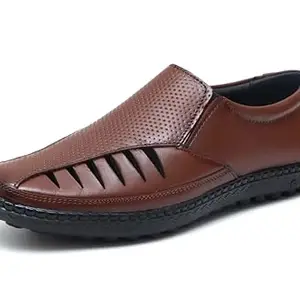 ARAMISH Genuine Tan Leather Fisherman Sandals for Men - 5 UK