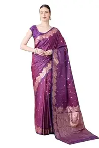 GMIYA Women?s Soft Banarasi Silk Saree with Contrast Matching Blouse Piece | Classic Traditional Saree for Wedding and Festive Occasions