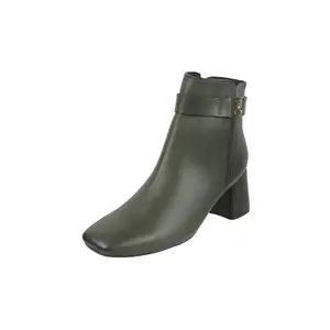Mochi Women's Green Faux Leather Mid Heel Zipper Semi-Formal Boots UK/3 EU/36 (31-711)