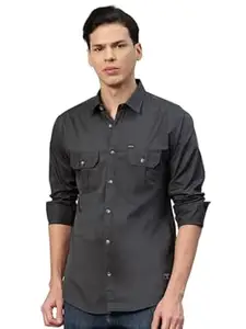 Majestic Man Men’s Washed Cotton Twill Casual Shirt -| with Dual Flap Pockets – Slim Fit | Full Sleeve | Casual Wear | Trendy & Comfortable