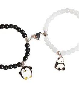 SUPER SOFTENER SUPERSOFTNER Magnetic Bracelets 2Pcs Love Heart Matching Panda and Penguin Beads Bracelet Set Adjustable Bracelets for Men Women Couples Friends Gift Friendship - (Pack of 2)
