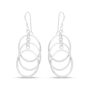 Nemichand Jewels Sterling Silver 925 Three Ring Drop Dangle Earring For Women