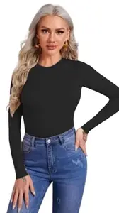 Dream Beauty Fashion Women's Full Sleeve Top Round Neck Casual Tshirt (Top3-Empire Black-S)