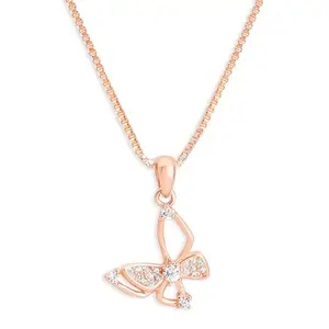 ZAVYA 925 Sterling Silver Butterfly Delicacy Cubic Zirconia Rose Gold Plated Women's Necklace | Gift for Women and Girls | With Certificate of Authenticity and 925 Hallmark