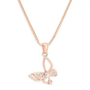 ZAVYA 925 Sterling Silver Butterfly Cubic Zirconia Anti Tarnish Rose Gold Plating Pendant Necklace | Gift for Women and Girls | With Certificate of Authenticity and 925 Hallmark