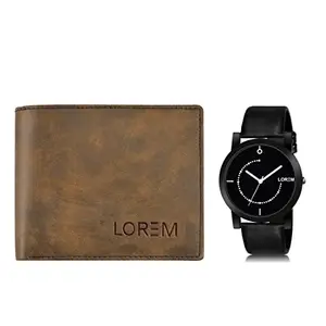 LOREM Combo of Men Watch & Artificial Leather Wallet-FZ-WL25-LR49