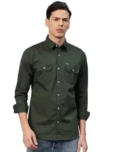 Majestic Man Men’s Washed Cotton Twill Casual Shirt -| with Dual Flap Pockets – Slim Fit | Full Sleeve | Casual Wear | Trendy & Comfortable