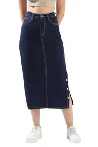 Hubberholme Women Washed Pencil Midi High-Rise Straight Skirts_2