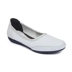 Zoom Shoes Women's Lightweight Premium Leather Stylish Slip on casusal/Party/Ethinic wear Ballet/bellerinas/Bellies Flat NV-116 White