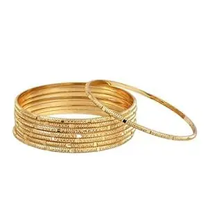 Set Of 8 Matte Gold-Plated Brass Handcrafted Bangles For Women & Girls (Pack of 8, 2.6)