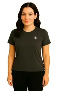 Premium Women's Dry-Fit Activewear T-Shirt | Soft Breathable Stretch Fabric | Gym, Yoga (in, Alpha, M, Regular, Charcoal Gray)