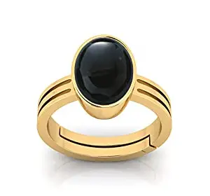 JEMSKART 9.25 Ratti 8.00 Carat Sulemani Hakik Ring Akik Ring Original Natural Black Haqiq Precious Gemstone Astrological Gold Plated Adjustable Ring