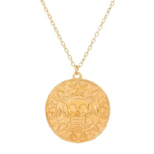 GOHO Golden Aztec-Inspired Skull Pendant Necklace