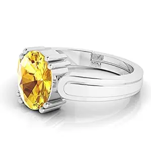 SIDHARTH GEMS 9.00 Ratti 92.5 Sterling Silver Ring Natural Yellow Sapphire Pukhraj Certified Quality Loose Gemstone Silver Adjustable Ring for Women's and Men's