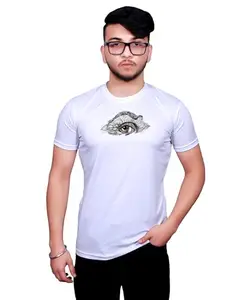 NITYANAND CREATIONS Men's Round Neck Half Sleeve White Printed T-Shirt - Casual and Stylish Tee with Unique Print Design |XL