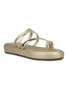 Inc.5 Women Gold Daily Striped One Toe Flat Flatforms Euro-40