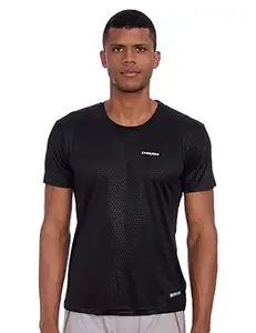 Charged Energy-004 Interlock Knit Hexagon Emboss Polyester Round Neck Sports T-Shirt Black Size Medium