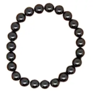 RRJEWELZ Natural Black Tourmaline 8mm Round Shape Smooth Cut Beads 6.5 Inch Stretchable Bracelet For Men & Women. Unisex Bracelet For Healing, Meditation, Prosperity, Gift & Luck|STBR_RR_10285_6.5
