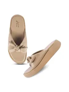 JM LOOKS Women's Open-Toe Platform Slip-On Sandals with Bow Detail | Stylish and Comfortable