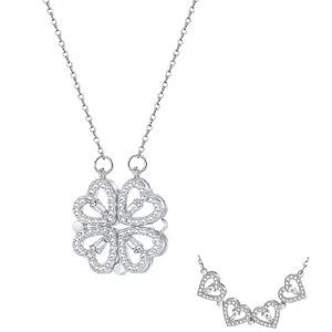 Vientiq Silver-Plated Magnetic Clove Heart Studded Pendant Necklace