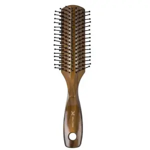 MISS CLAIRE Professional Hair Styling Wooden Flat Hair Brush with Ball Tip Nylon Bristles Wooden Handle for Men & Women (V1803F-Fb21) (DARK BROWN)