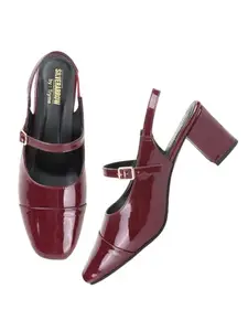 SilverArrow Women's Aurelia Rose Design |Fusion Wears|Block Heel Sandals, Maroon, 6